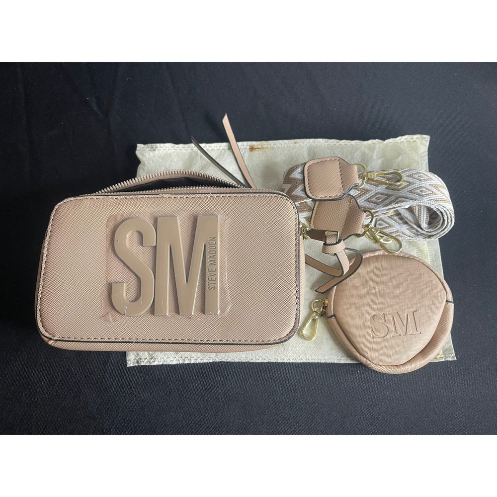 Steve Madden Blush Pink Saffiano Camera Bag Crossbody with Coin Purse and Strap
